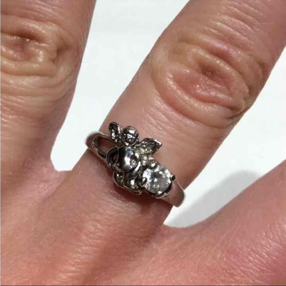 CHARMING ANGEL CHERUB RING Sterling silver & CZ Cubic Zirconia Size 6 - Picture 2 of 5